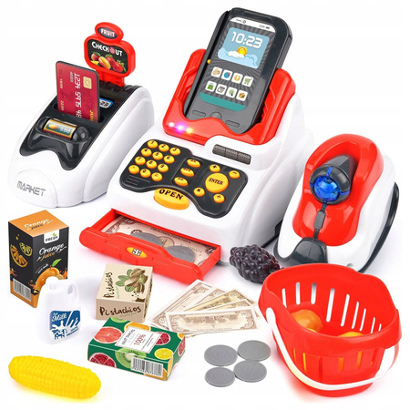 INTERAKTYWNA KASA FISKALNA SKLEPOWA DLA DZIECI SUPERMARKET 3W1 + AKCESORIA