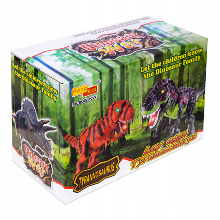INTERAKTYWNY DINOZAUR T-REX ZNOSI JAJA CHODZI RYCZY ŚWIECI ZIEJE + STADO