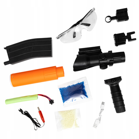 KARABIN AUTOMATYCZNY NA KULKI ŻELOWE PISTOLET ŚWIATŁO LED + OKULARY KULKI