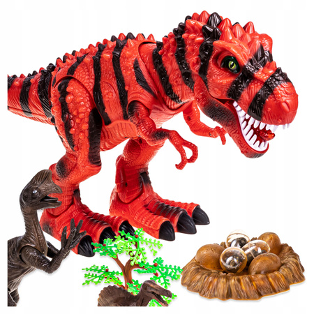 INTERAKTYWNY DINOZAUR T-REX ZNOSI JAJA CHODZI RYCZY ŚWIECI ZIEJE + STADO