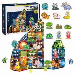 KLOCKI MAGNETYCZNE ZOO DLA DZIECI ZWIERZĄTKA ŚWIECĄCY ZESTAW LED 90 EL