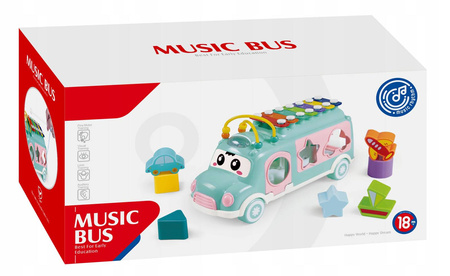 DUŻY AUTOBUS MUZYCZNY BUS DLA DZIECI SORTER KLOCKÓW CYMBAŁKI GRZECHOTKA 5w1
