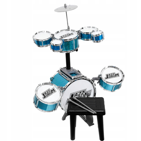 ZESTAW PERKUSYJNY DLA DZIECI JAZZ DRUM 8 BĘBNÓW TALERZ PERKUSJA + TABORET