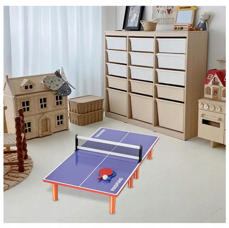 DREWNIANY STÓŁ DO PING PONGA DLA DZIECI TENIS STOŁOWY MOBILNA GRA + PALETKI