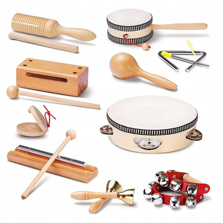 DREWNIANE INSTRUMENTY ZESTAW DLA DZIECI CYMBAŁKI ZABAWKA MUZYCZNA