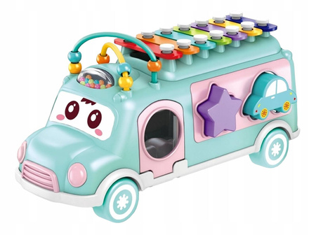 DUŻY AUTOBUS MUZYCZNY BUS DLA DZIECI SORTER KLOCKÓW CYMBAŁKI GRZECHOTKA 5w1