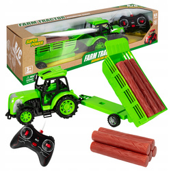 ZDALNIE STEROWANY TRAKTOR Z PRZYCZEPĄ DLA DZIECI CIĄGNIK Z DRZEWEM + PILOT