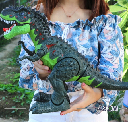 INTERAKTYWNY DINOZAUR T-REX ZNOSI JAJA CHODZI RYCZY ŚWIECI ZIEJE + STADO