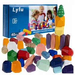 KLOCKI KAMIENIE DREWNIANE DLA DZIECI WIEŻA BALANSUJĄCA MONTESSORI UKŁADANKA