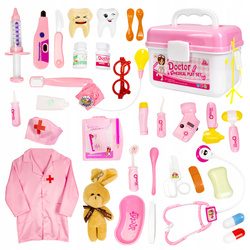 MAŁY DOKTOR ZESTAW LEKARSKI W KUFERKU DLA DZIEWCZYNKI FARTUCH AKCESORIA