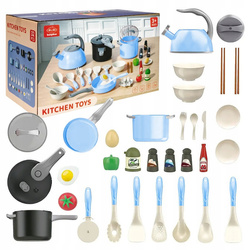 GARNKI DLA DZIECI DUŻY ZESTAW KUCHENNY CZAJNIK PATELNIA ŁYŻKI AKCESORIA