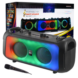 MOCNY GŁOŚNIK BLUETOOTH PRZENOŚNY BOOMBOX MIKROFON USB SD RADIO FM KARAOKE