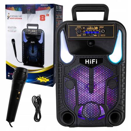 MOCNY PRZENOŚNY GŁOŚNIK BOOMBOX BLUETOOTH USB SD AUX RADIO MIKROFON KARAOKE